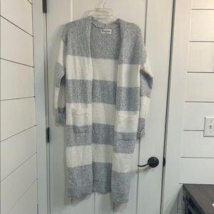 No Boundaries Gray and White Striped Cardigan